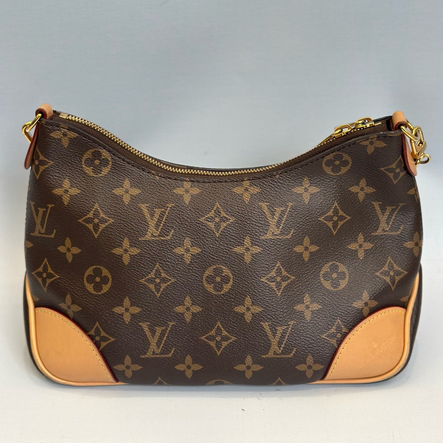 Louis Vuitton Boulogne in Monogram Canvas with Black/Tan Leather Trim and Gold-Tone Chain