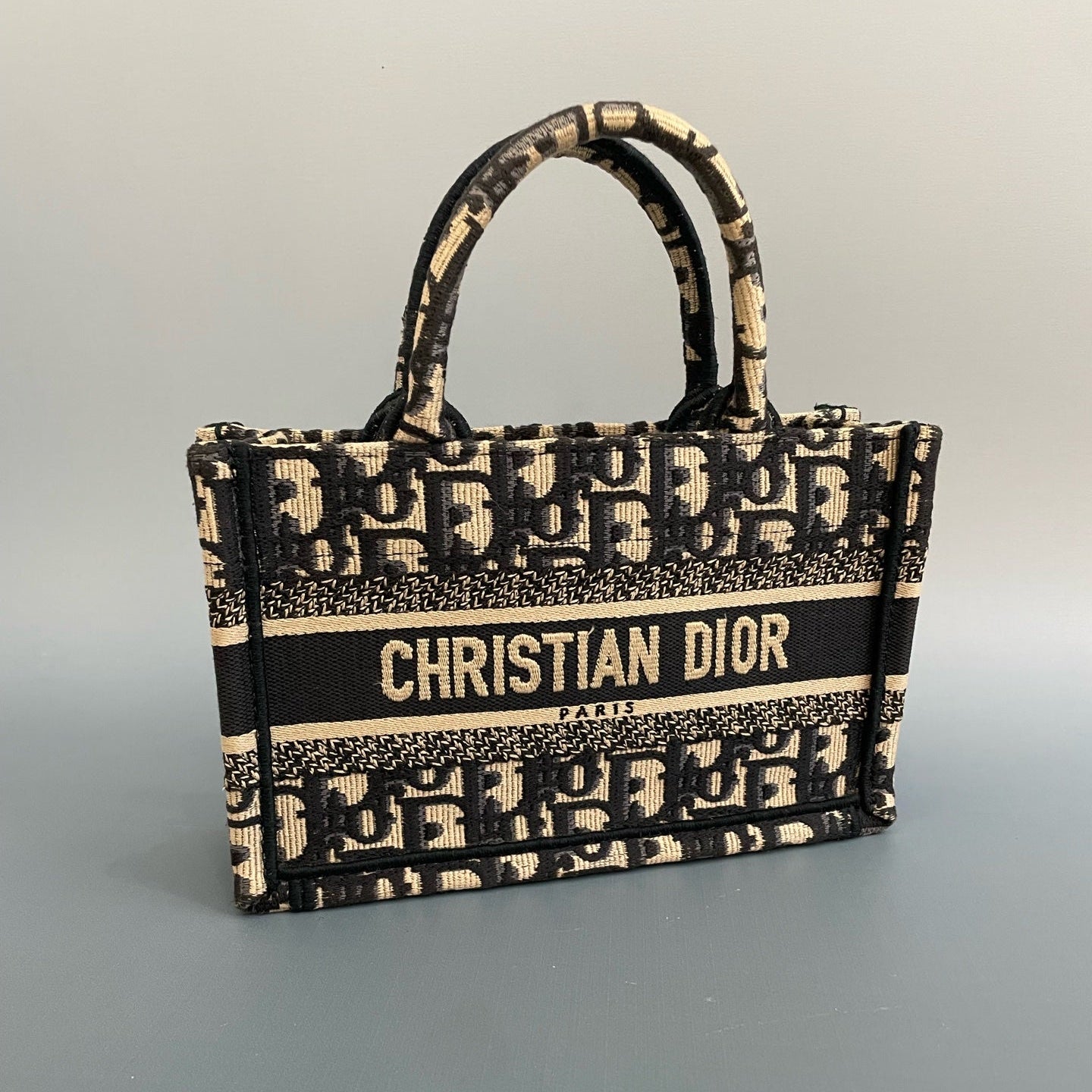 Christian Dior Mini Book Tote in Blue Dior Oblique Embroidery with Matching Strap