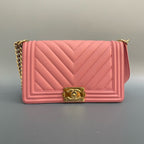 Chanel Medium Boy Bag in Pink Chevron Quilted Calfskin with Gold-Tone Hardware