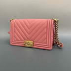 Chanel Medium Boy Bag in Pink Chevron Quilted Calfskin with Gold-Tone Hardware