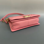 Chanel Medium Boy Bag in Pink Chevron Quilted Calfskin with Gold-Tone Hardware