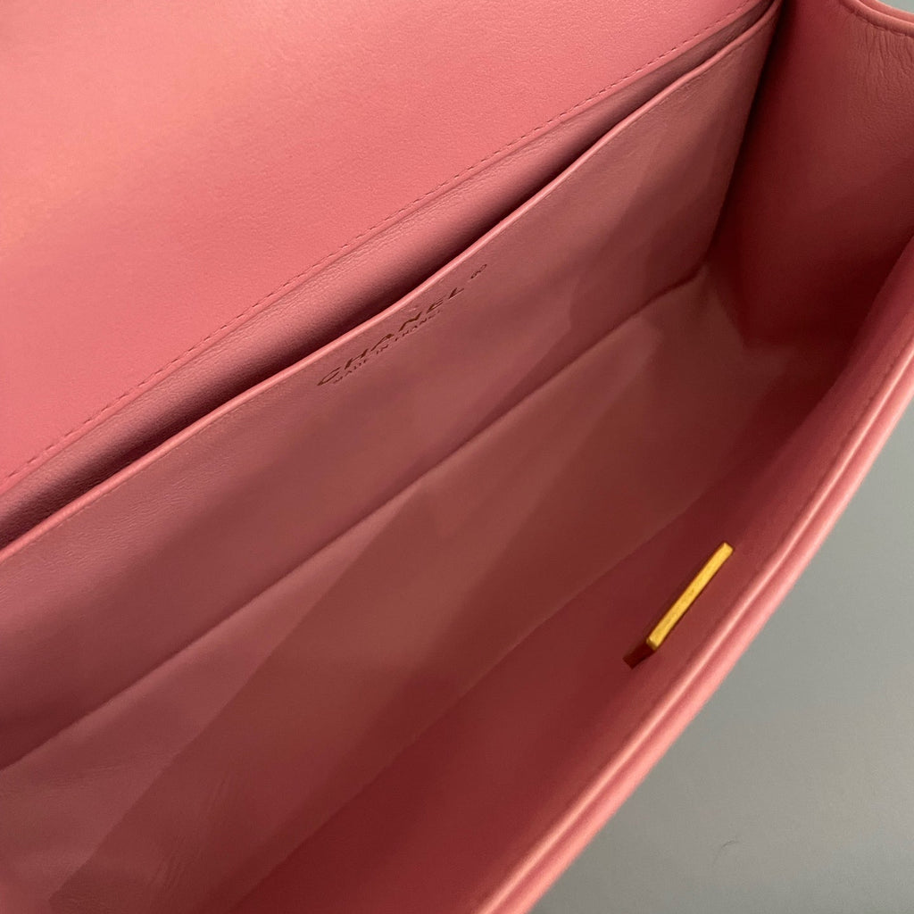 Chanel Medium Boy Bag in Pink Chevron Quilted Calfskin with Gold-Tone Hardware