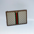 Gucci Ophidia GG Large Portfolio – Beige/Ebeny Supreme Canvas with Green & Red Web