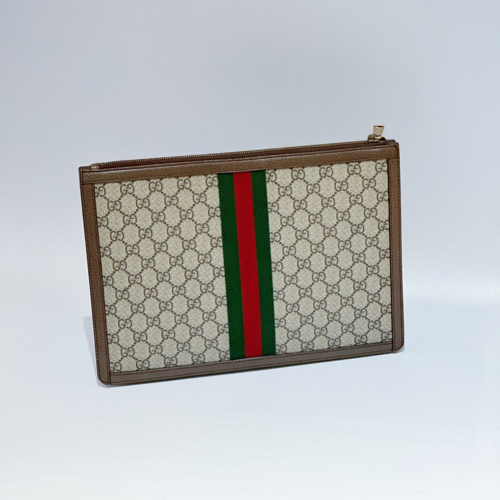Gucci Ophidia GG Large Portfolio – Beige/Ebeny Supreme Canvas with Green & Red Web