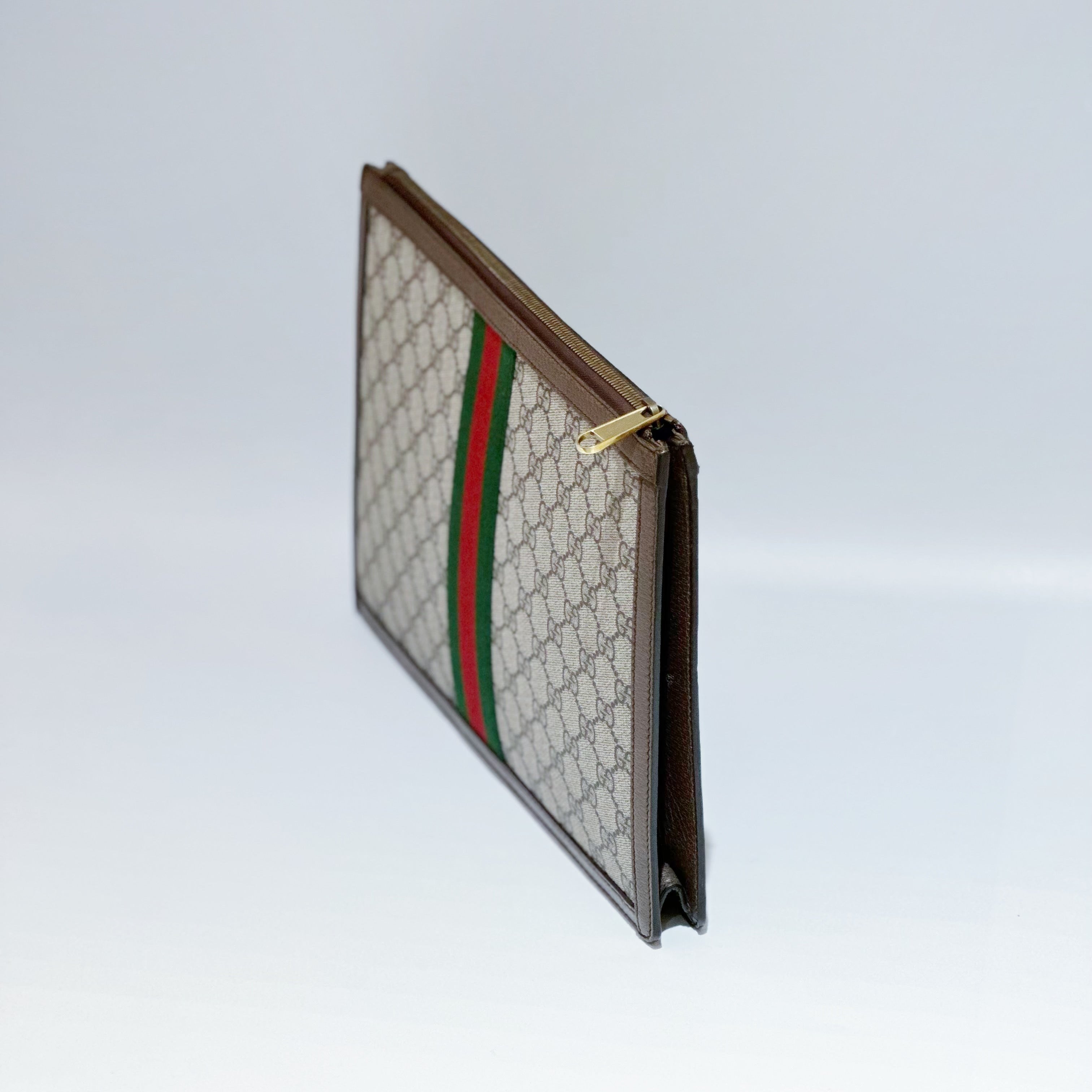 Gucci Ophidia GG Large Portfolio – Beige/Ebeny Supreme Canvas with Green & Red Web