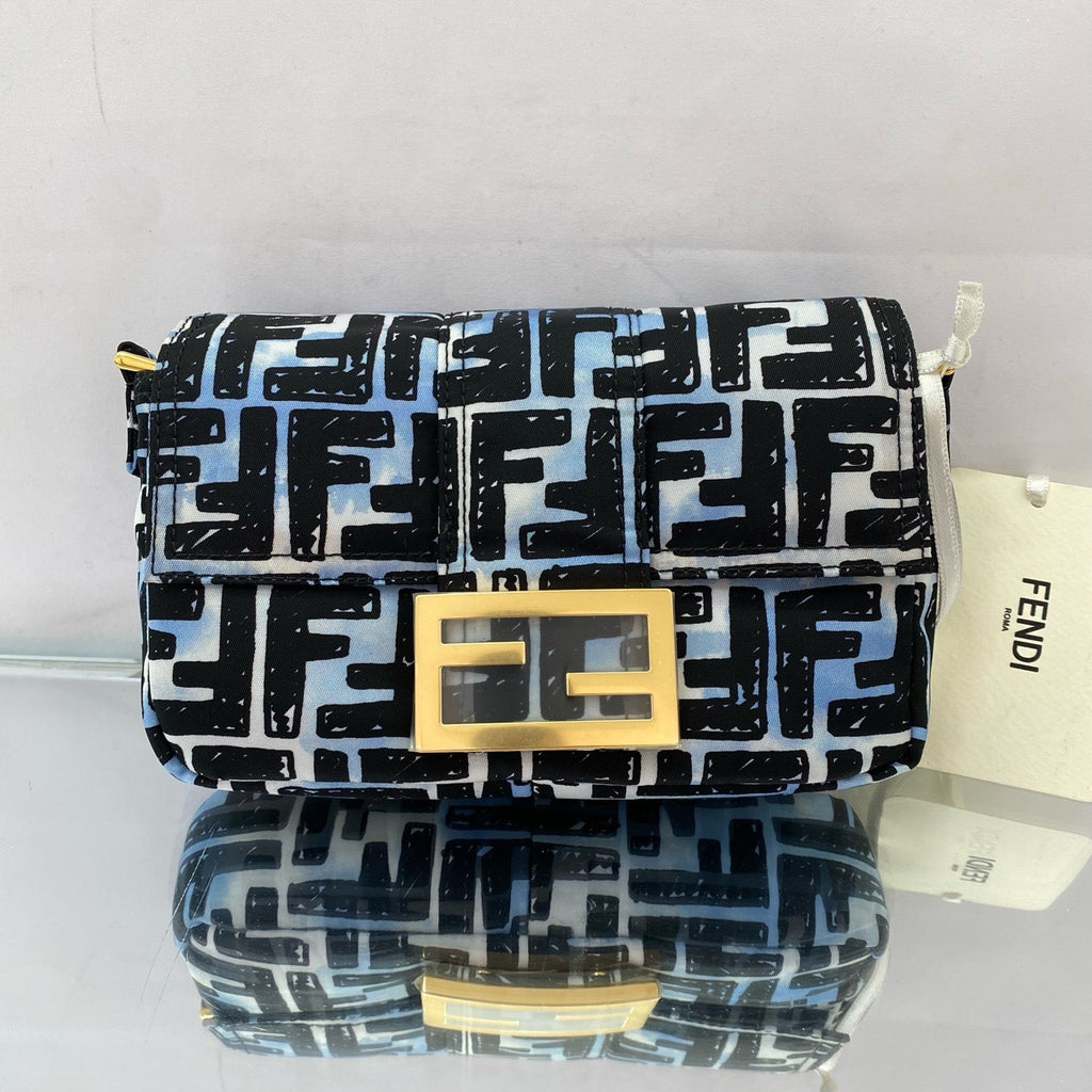 Fendi x Joshua Vides California Sky Baguette – Blue & White Sketch Print Silk/Canvas