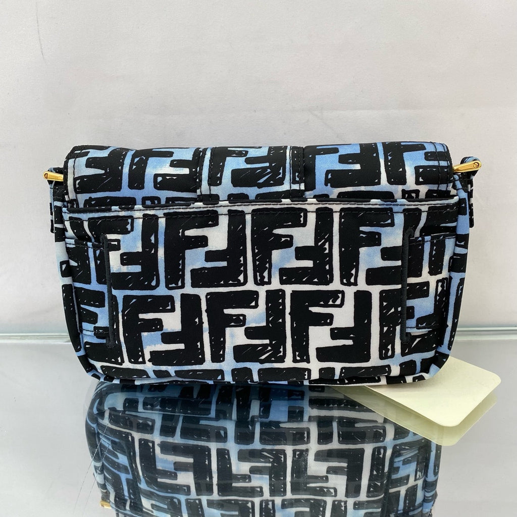 Fendi x Joshua Vides California Sky Baguette – Blue & White Sketch Print Silk/Canvas