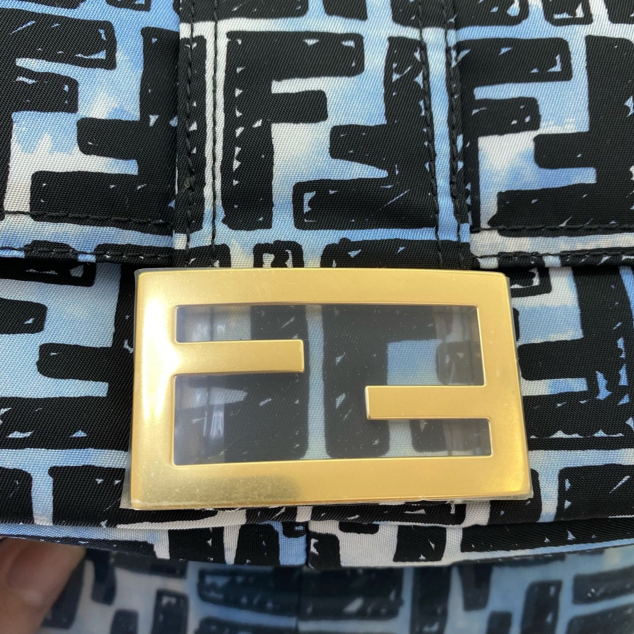 Fendi x Joshua Vides California Sky Baguette – Blue & White Sketch Print Silk/Canvas