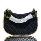 Chanel Quilted Lambskin Chain Hobo Bag – Large Black Handbag with Gold-Tone Hardware