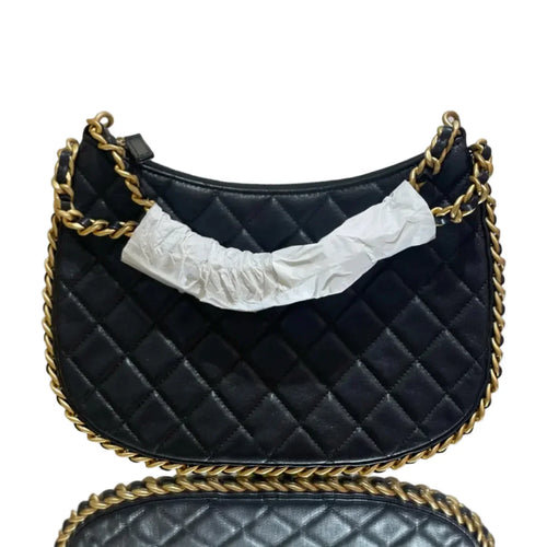 Pre-Owned - Chanel Quilted Lambskin Chain Hobo Bag – Large Black Handbag with Gold-Tone Hardware Authentic Luxury by LUXE LINK