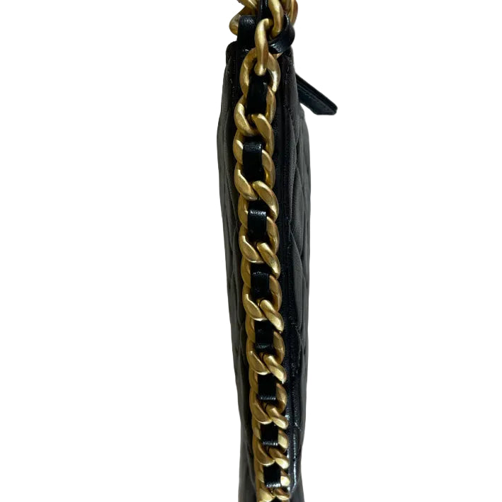 Chanel Quilted Lambskin Chain Hobo Bag – Large Black Handbag with Gold-Tone Hardware
