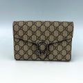 Gucci Dionysus GG Supreme Wallet on Chain – Beige Canvas with Antique Silver-Tone Tiger Head Closure