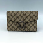 Gucci Dionysus GG Supreme Wallet on Chain – Beige Canvas with Antique Silver-Tone Tiger Head Closure