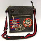 Gucci Night Courrier GG Supreme Messenger Bag – Black/Grey Canvas with Multi-Patch Embroidery