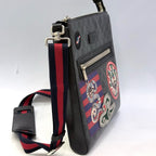 Gucci Night Courrier GG Supreme Messenger Bag – Black/Grey Canvas with Multi-Patch Embroidery