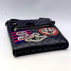 Gucci Night Courrier GG Supreme Messenger Bag – Black/Grey Canvas with Multi-Patch Embroidery