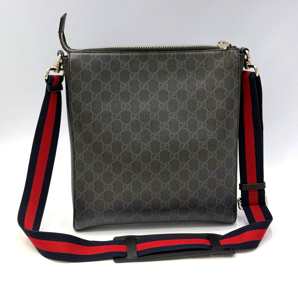 Gucci Night Courrier GG Supreme Messenger Bag – Black/Grey Canvas with Multi-Patch Embroidery