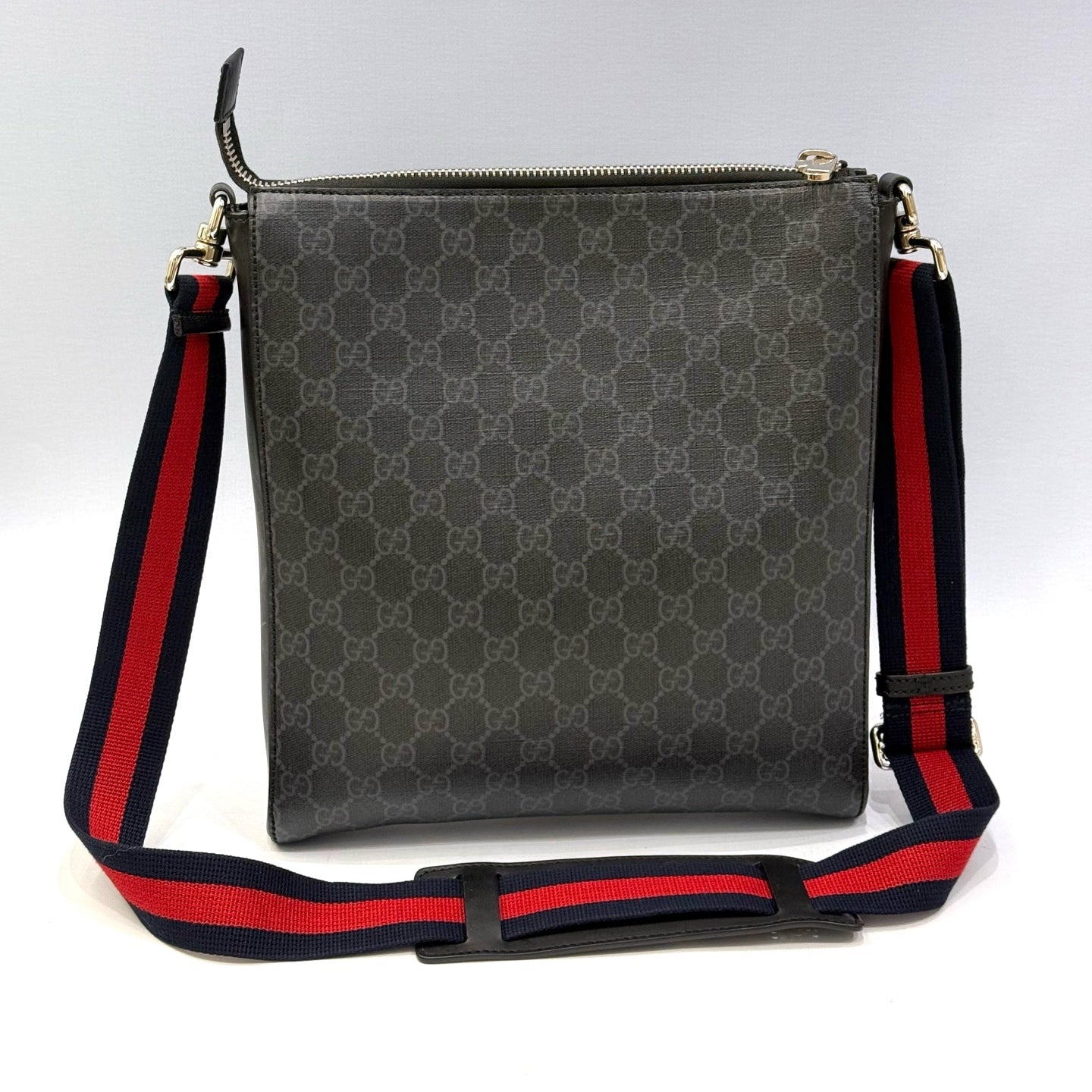 Gucci Night Courrier GG Supreme Messenger Bag – Black/Grey Canvas with Multi-Patch Embroidery