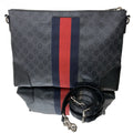 Gucci GG Supreme Messenger Bag – Black/Grey Coated Canvas with Blue and Red Web Stripe