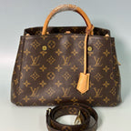 Louis Vuitton Montaigne BB – Monogram Canvas Top Handle Bag with Vachetta Leather Trim and Crossbody Strap