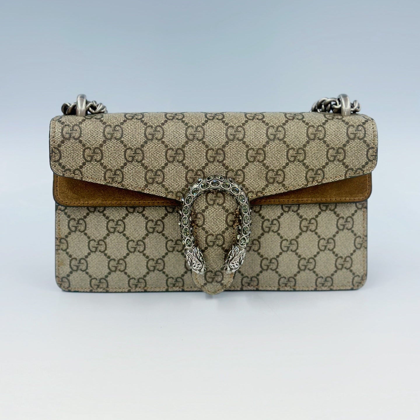 Gucci Dionysus Small Shoulder Bag – GG Supreme Canvas and Crystal Tiger Head Closure