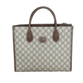 Gucci Interlocking G Medium Tote Bag - GG Supreme Canvas with Brown Leather Trim