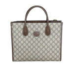 Gucci Interlocking G Medium Tote Bag - GG Supreme Canvas with Brown Leather Trim