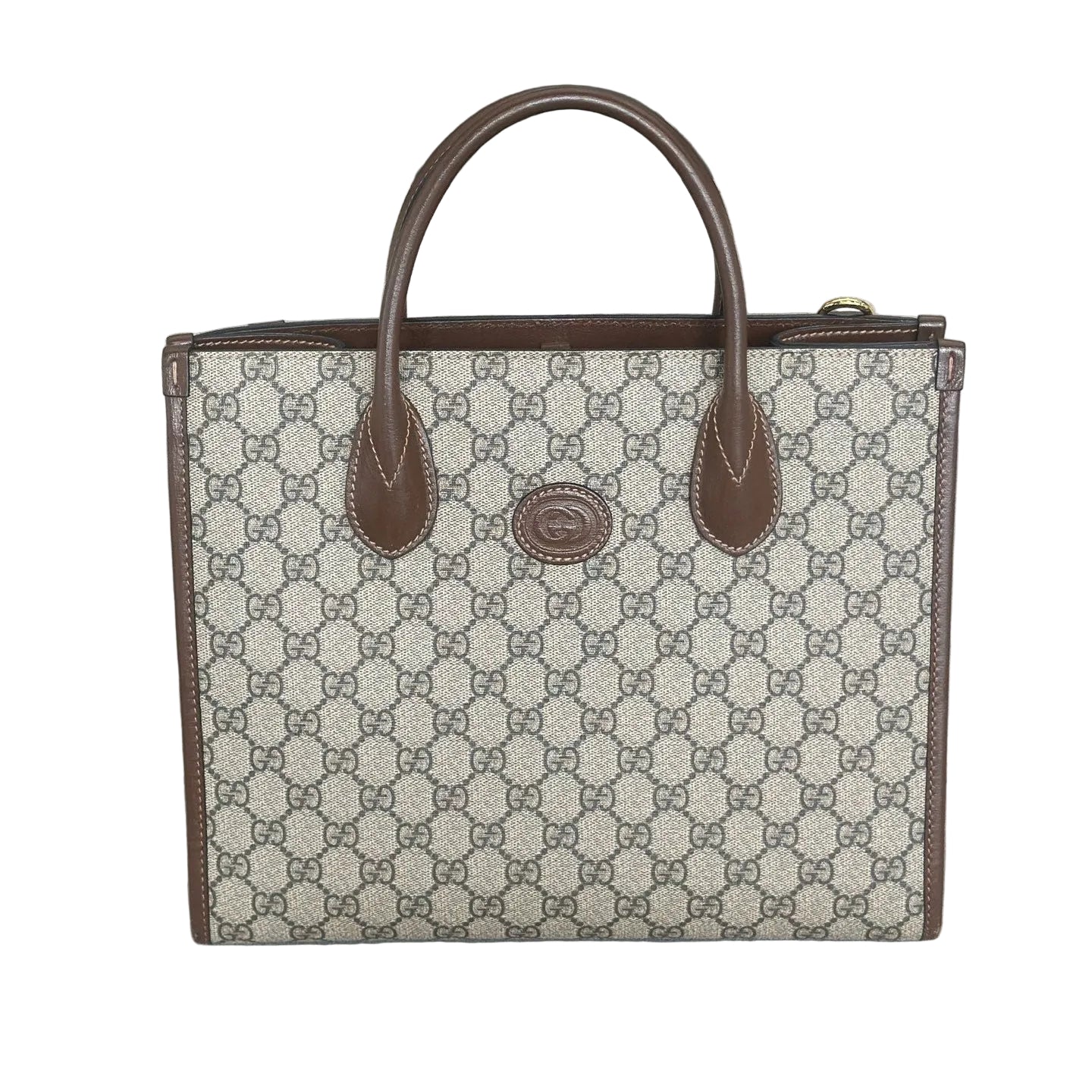 Gucci Interlocking G Medium Tote Bag - GG Supreme Canvas with Brown Leather Trim