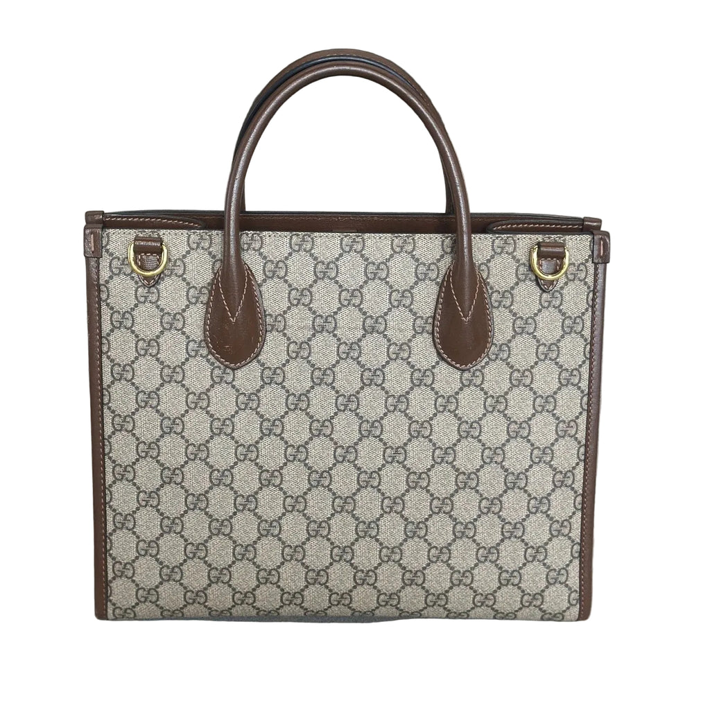 Gucci Interlocking G Medium Tote Bag - GG Supreme Canvas with Brown Leather Trim