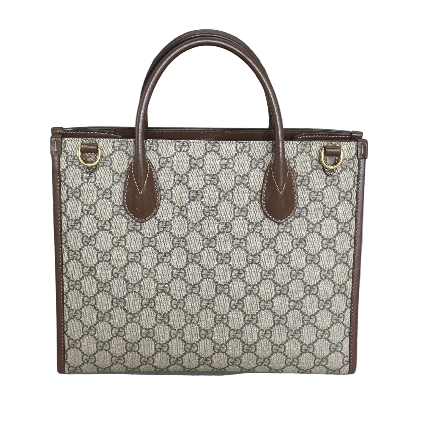 Gucci Interlocking G Medium Tote Bag - GG Supreme Canvas with Brown Leather Trim