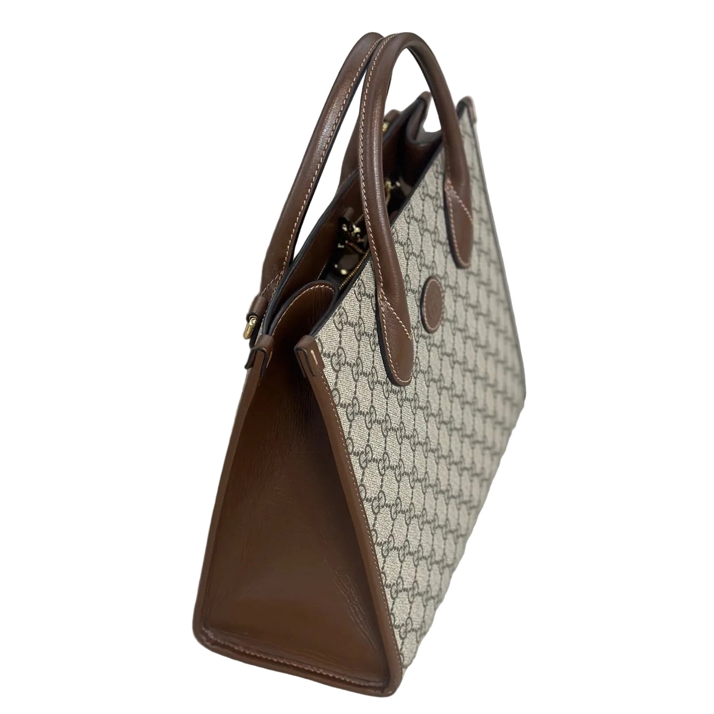 Gucci Interlocking G Medium Tote Bag - GG Supreme Canvas with Brown Leather Trim
