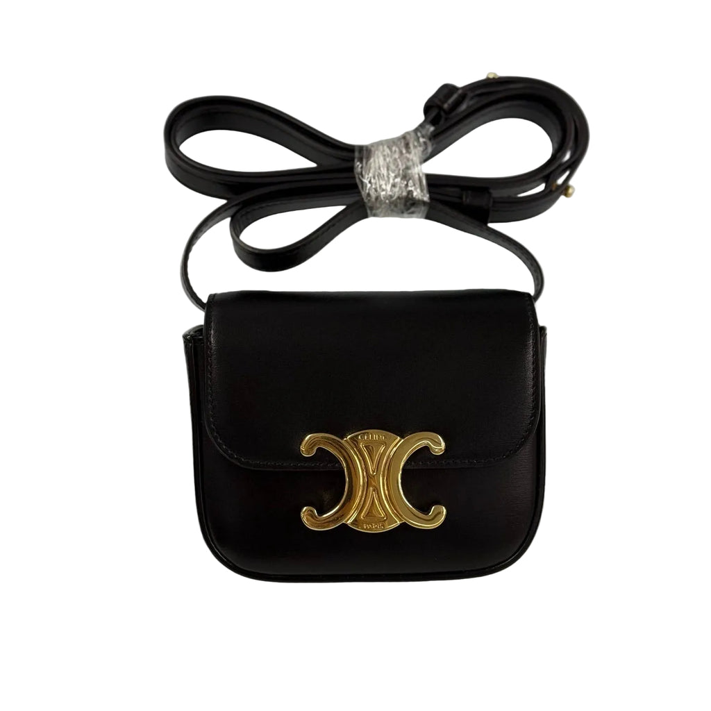 Celine Mini Besace Triomphe Bag - Black Shiny Calfskin - Gold Hardware