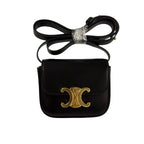 Celine Mini Besace Triomphe Bag - Black Shiny Calfskin - Gold Hardware