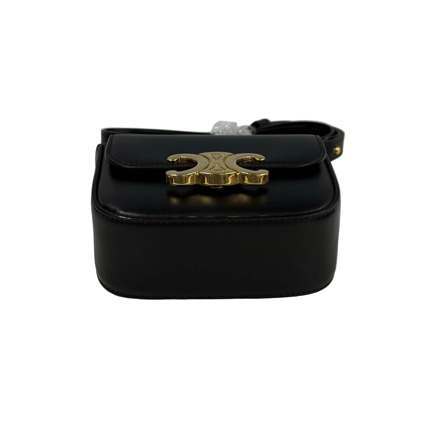 Celine Mini Besace Triomphe Bag - Black Shiny Calfskin - Gold Hardware