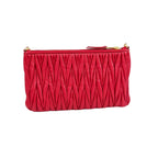 Miu Miu Matelassé Nappa Leather Pochette - Red with Crystal Chain & Leather Strap