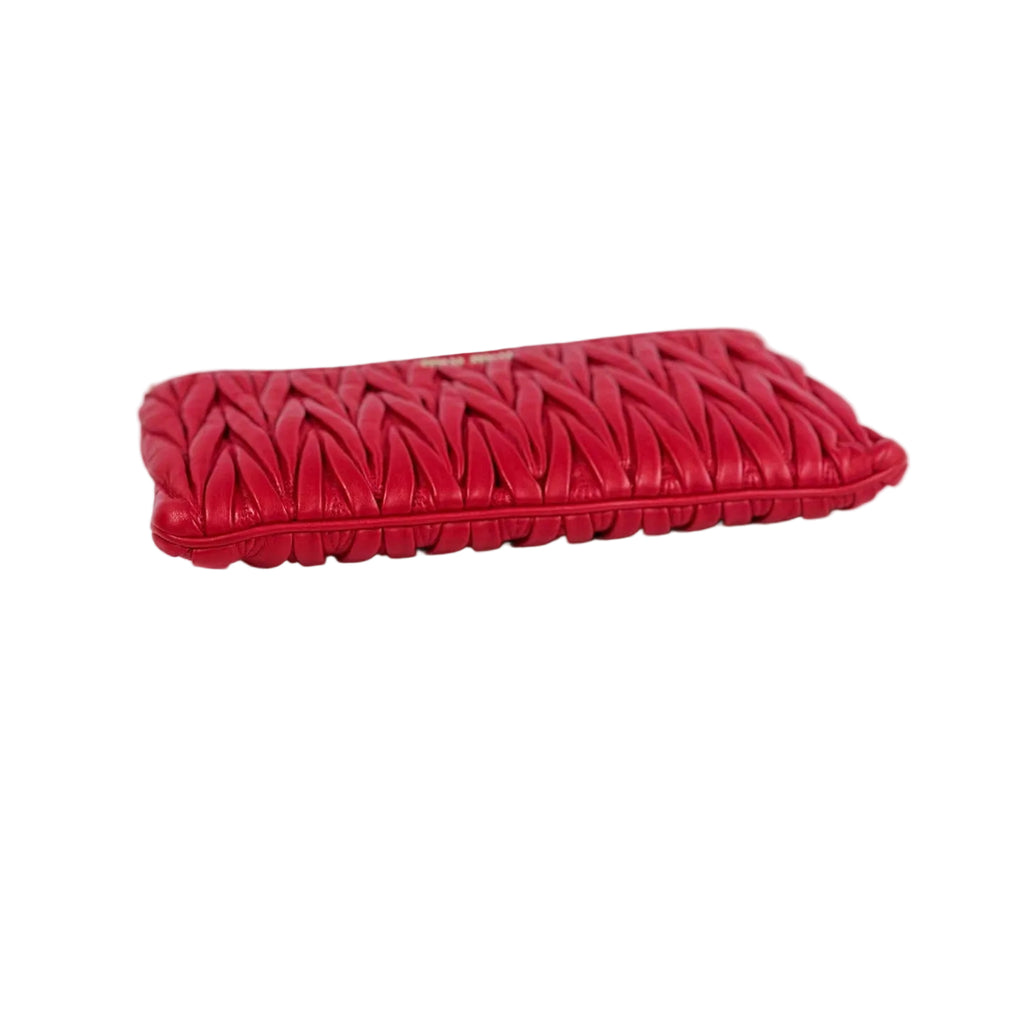 Miu Miu Matelassé Nappa Leather Pochette - Red with Crystal Chain & Leather Strap