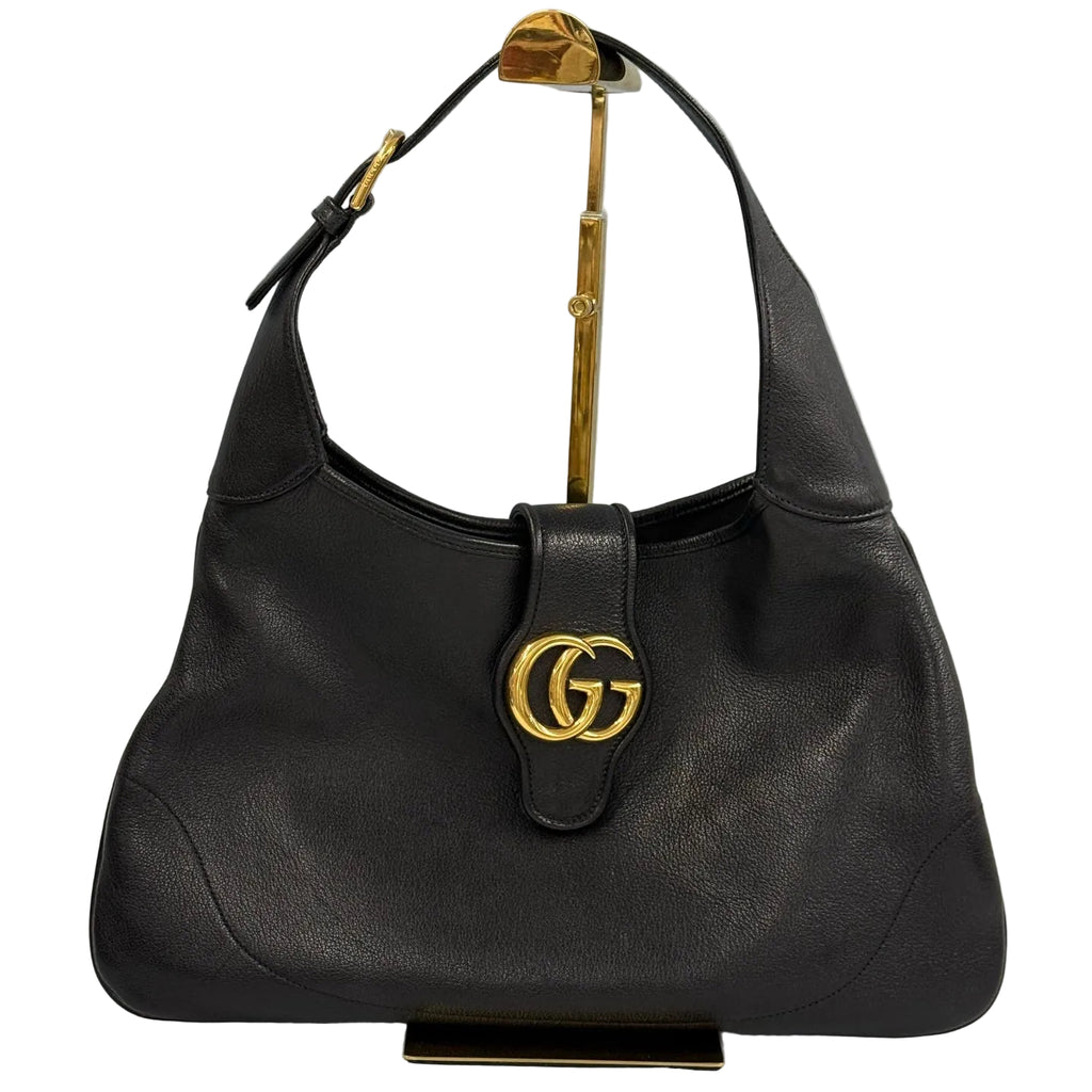 Gucci Aphrodite Small Shoulder Bag - Black Soft Pebbled Leather - Gold Double G