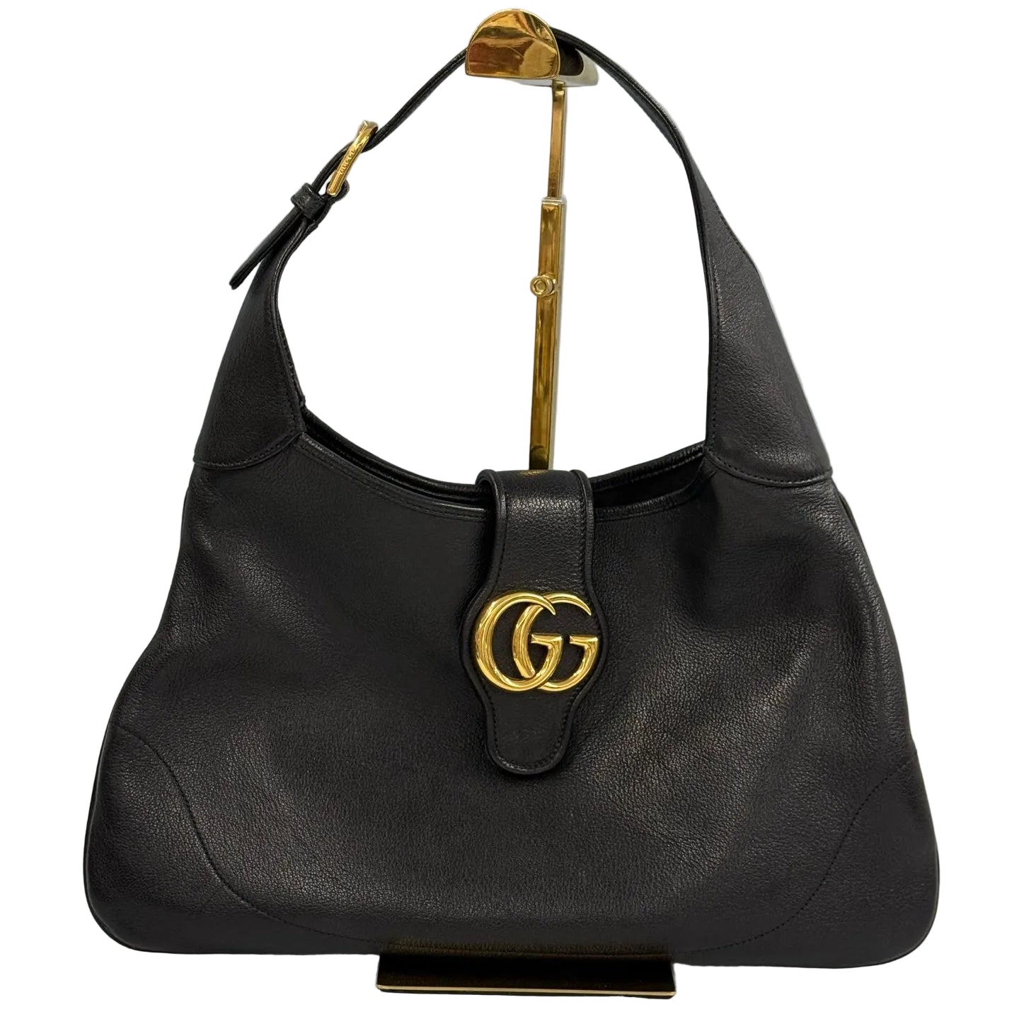 Gucci Aphrodite Small Shoulder Bag - Black Soft Pebbled Leather - Gold Double G