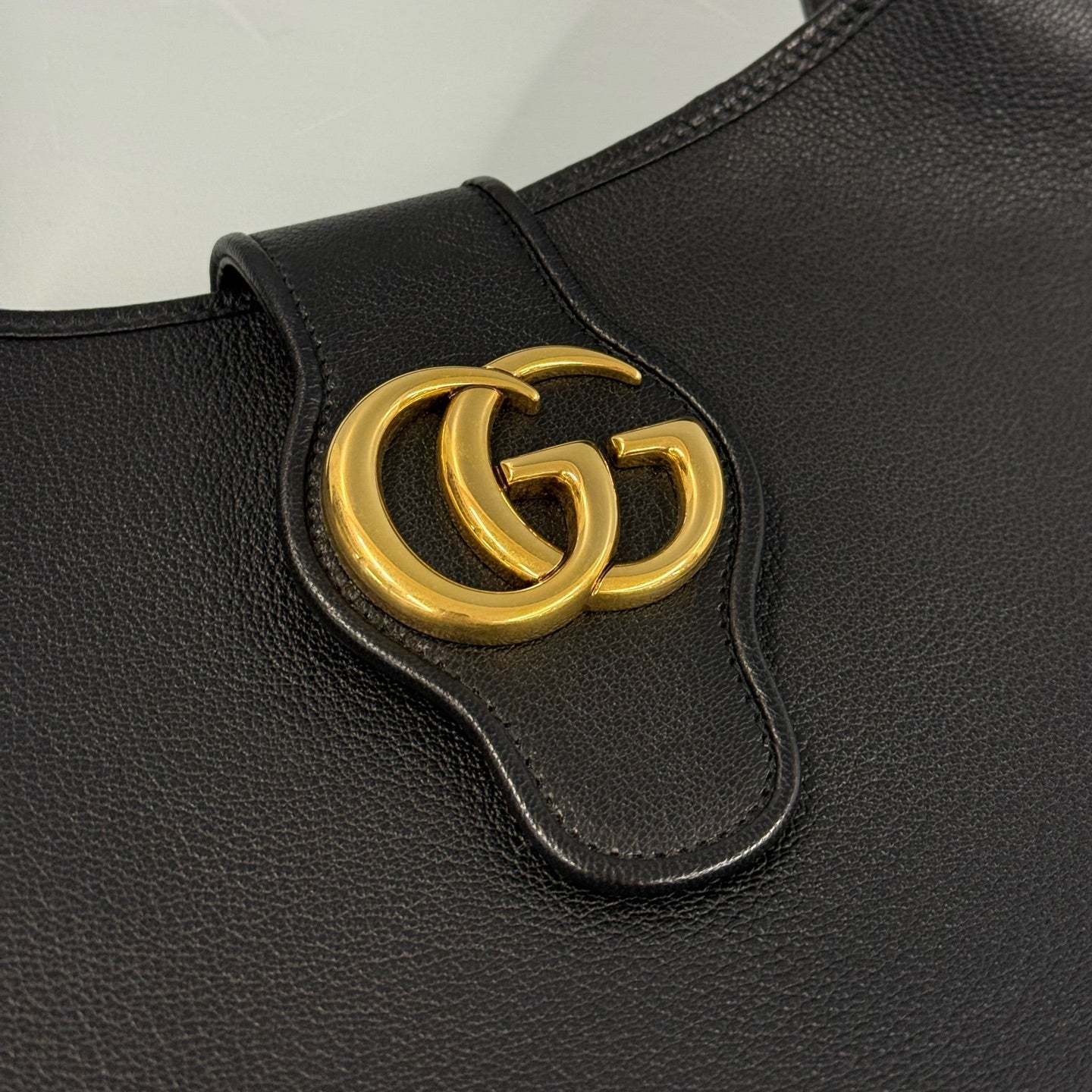 Gucci Aphrodite Small Shoulder Bag - Black Soft Pebbled Leather - Gold Double G