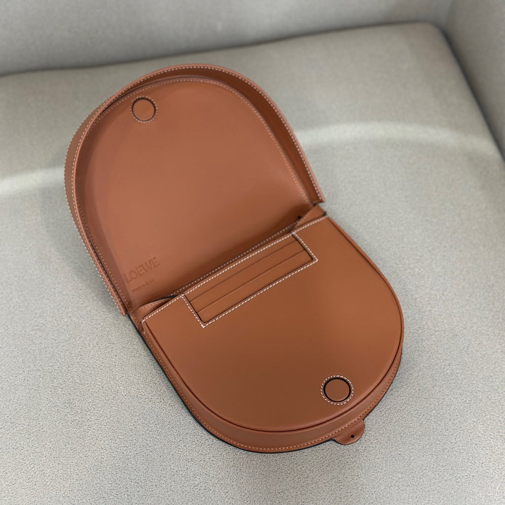 Loewe Heel Pouch in Tan Calfskin - Iconic Half-Moon Crossbody Bag