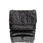 Saint Laurent Niki Medium Shoulder Bag - Black Crinkled Calfskin