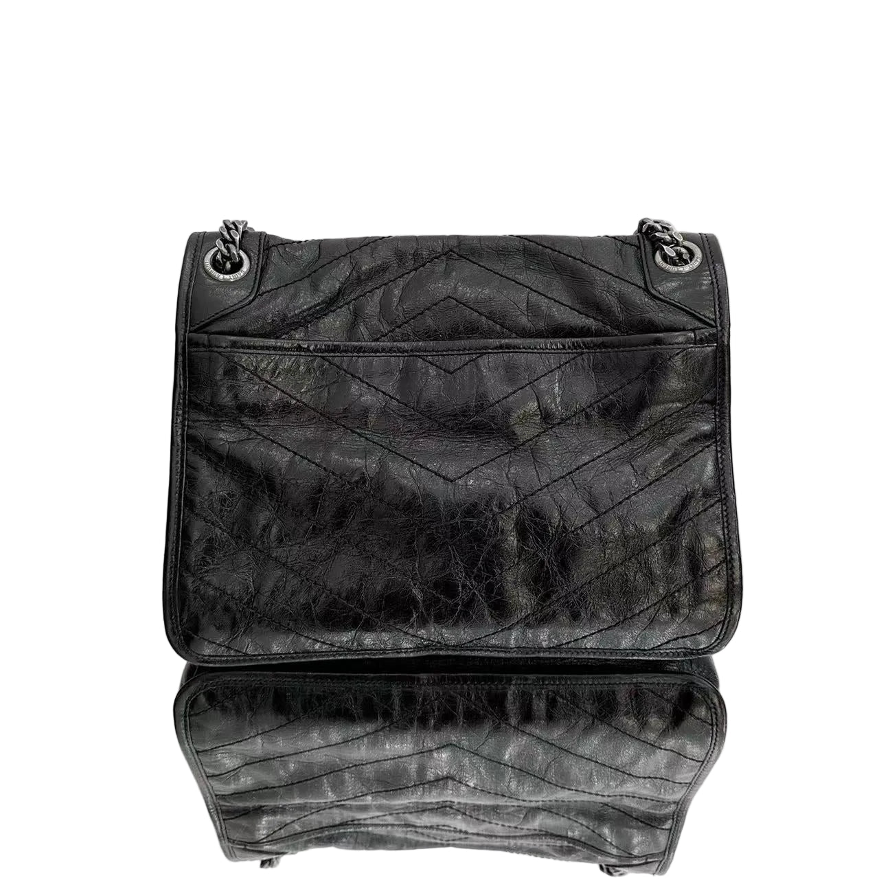 Saint Laurent Niki Medium Shoulder Bag - Black Crinkled Calfskin