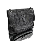 Saint Laurent Niki Medium Shoulder Bag - Black Crinkled Calfskin