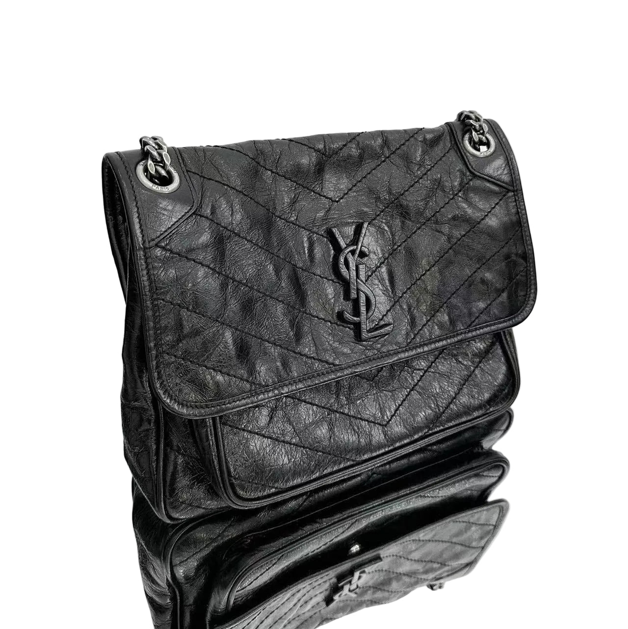 Saint Laurent Niki Medium Shoulder Bag - Black Crinkled Calfskin