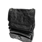 Saint Laurent Niki Medium Shoulder Bag - Black Crinkled Calfskin