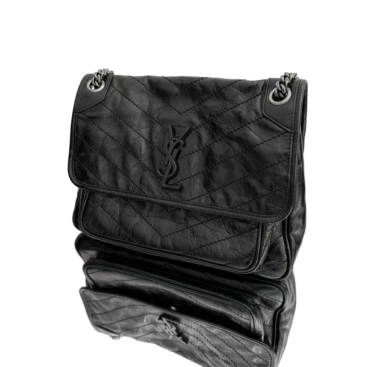 Saint Laurent Niki Medium Shoulder Bag - Black Crinkled Calfskin