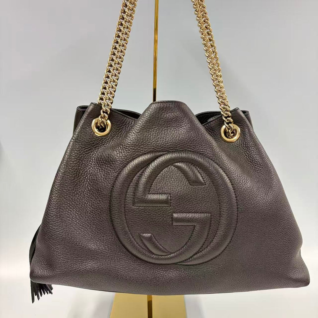 Gucci Aphrodite  Shoulder Bag - Black Soft Textured Leather - Gold GG Logo