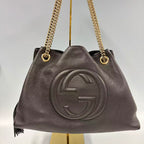Gucci Aphrodite  Shoulder Bag - Black Soft Textured Leather - Gold GG Logo