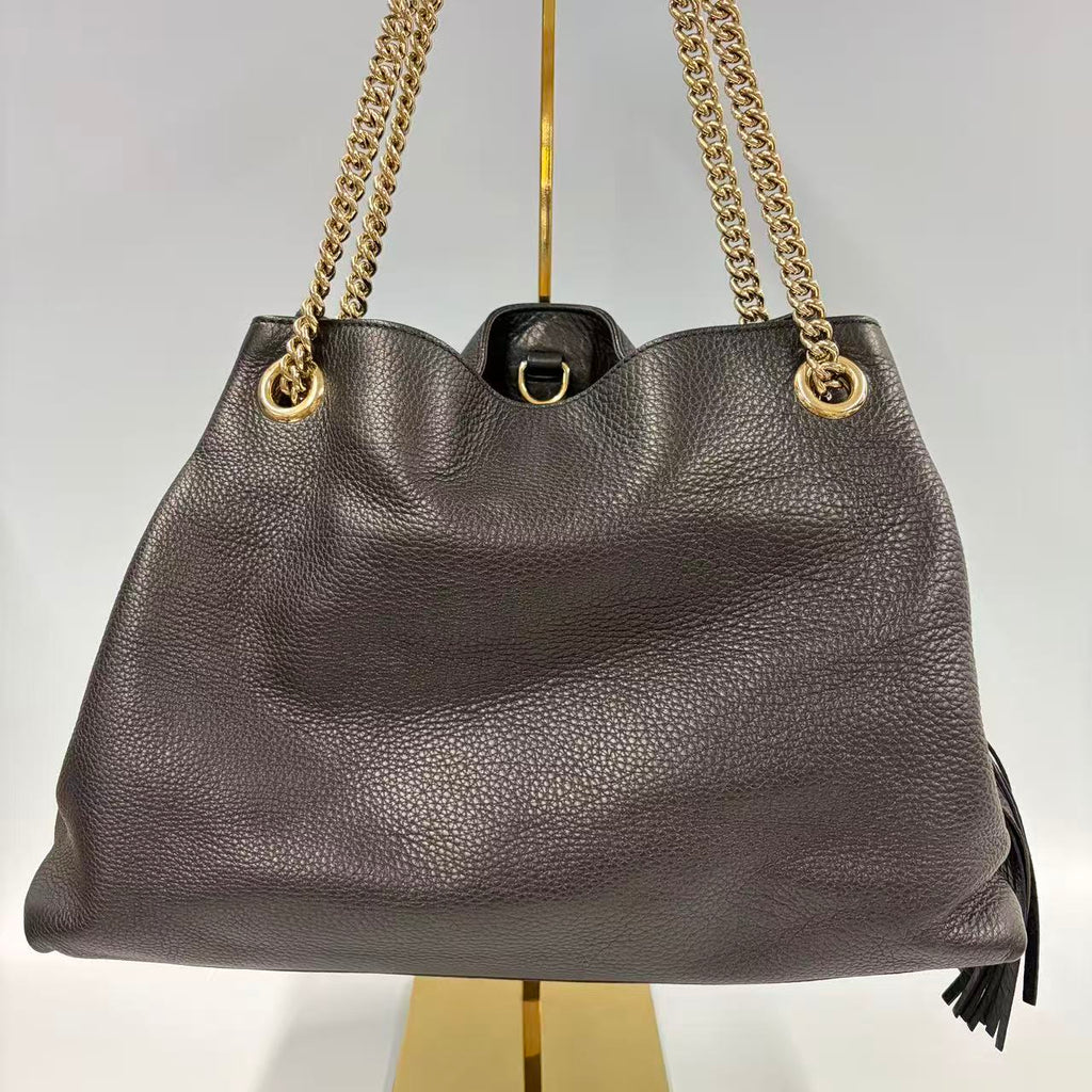 Gucci Aphrodite  Shoulder Bag - Black Soft Textured Leather - Gold GG Logo