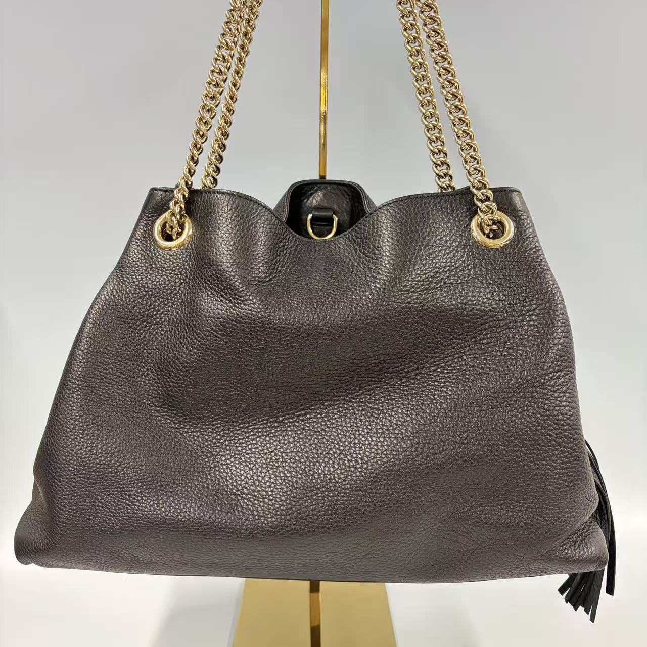 Gucci Aphrodite  Shoulder Bag - Black Soft Textured Leather - Gold GG Logo